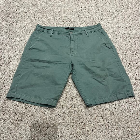 7 For All Mankind Linen Blend Men's Chino Shorts Sz 31 Green Casual Preppy - Picture 1 of 8